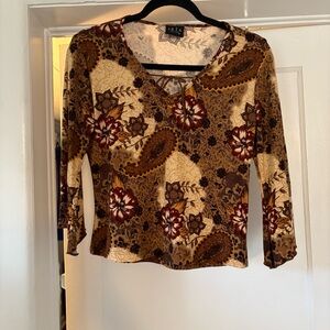 Women's Floral Print Top - Brown and Cream
